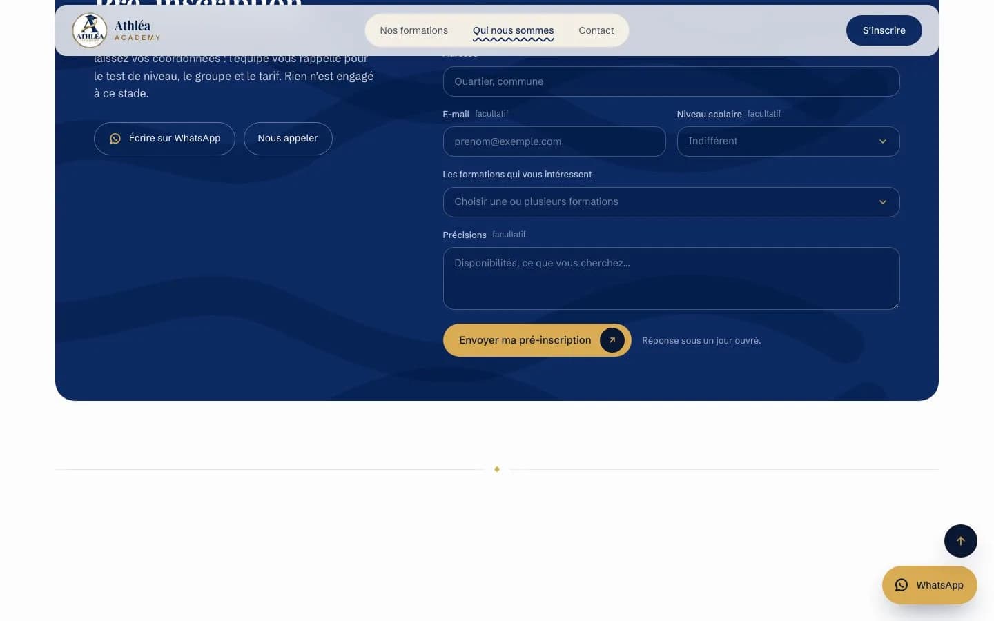 Athlea Academy — Parcours et contact