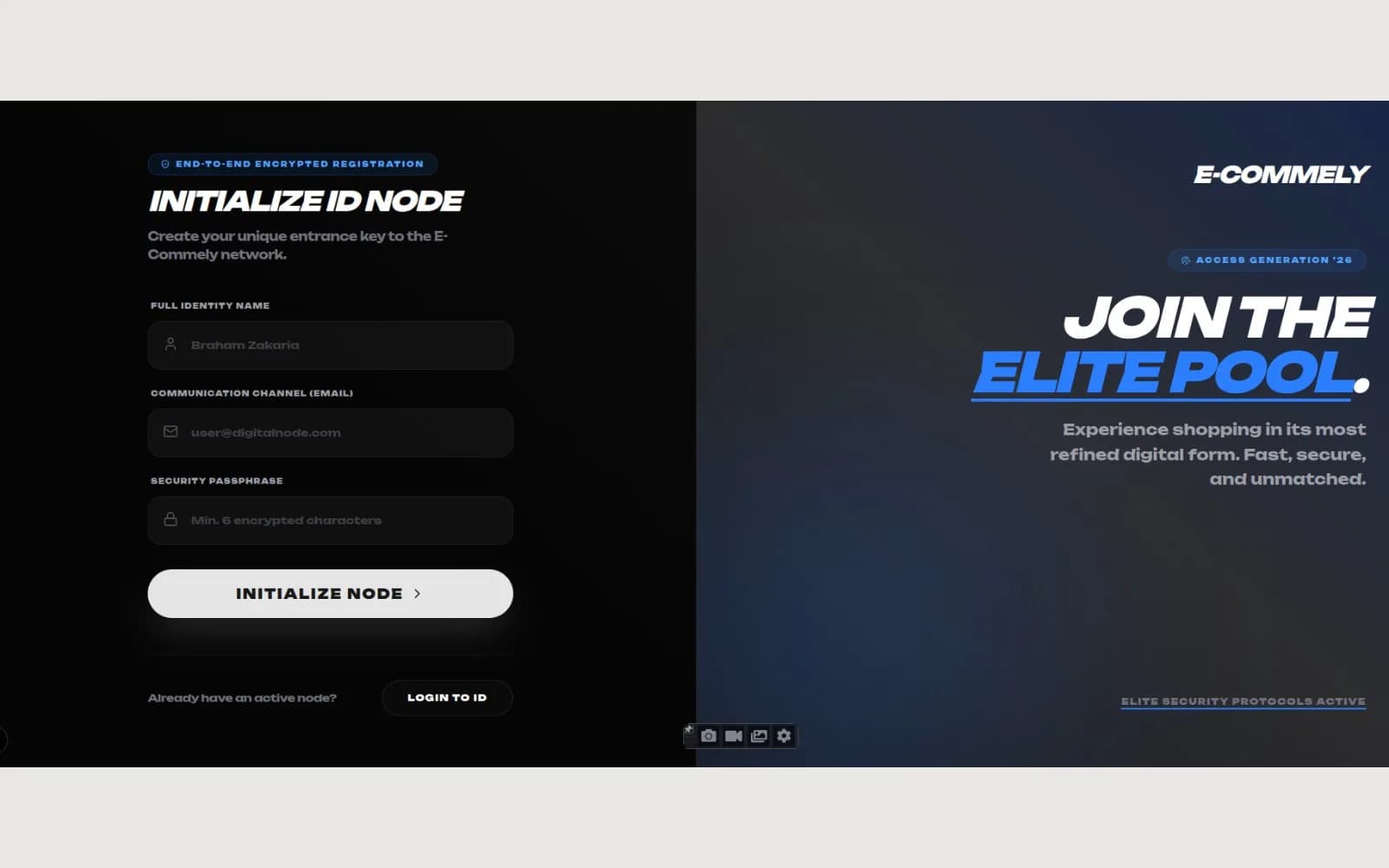 Ecommely — Création de compte