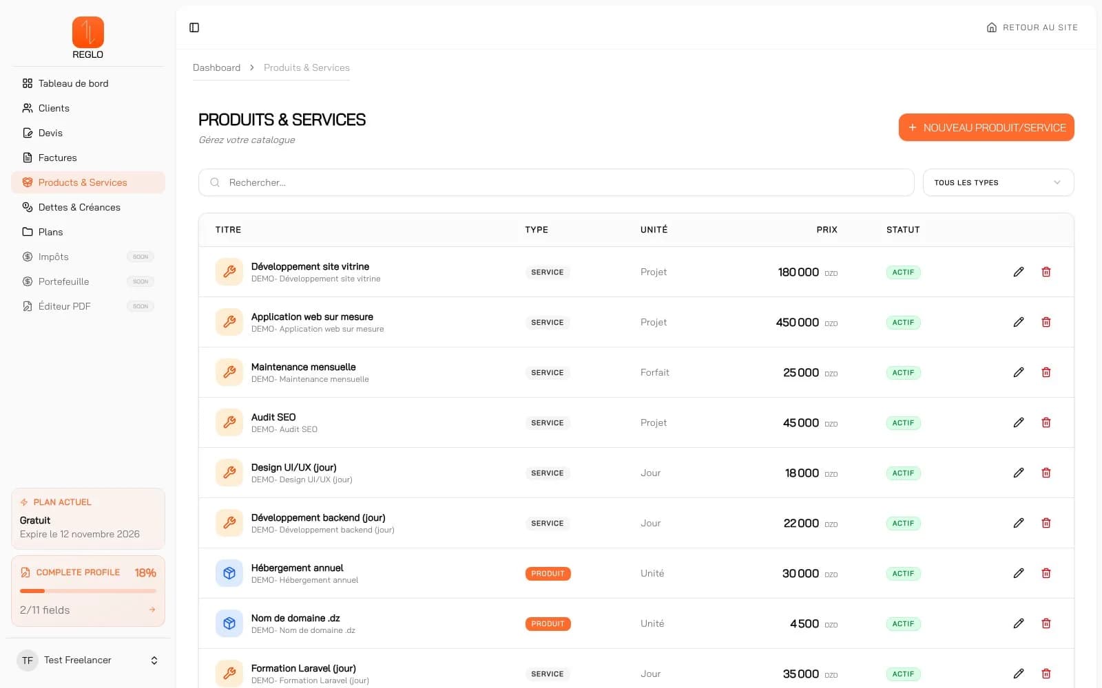 Reglo — App — catalogue produits et services